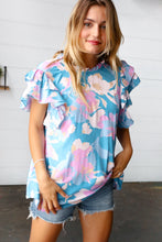 Load image into Gallery viewer, Powder Blue &amp; Lavender Double Flutter Sleeve Mock Neck Top