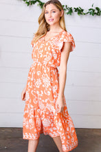 Load image into Gallery viewer, Sunset Boho Ethnic Floral V Neck Flutter Sleeve Dress