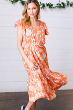 Load image into Gallery viewer, Sunset Boho Ethnic Floral V Neck Flutter Sleeve Dress