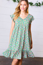 Load image into Gallery viewer, Emerald Green Floral Babydoll Midi Dress