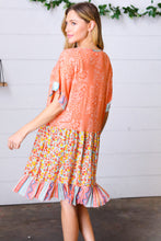Load image into Gallery viewer, Apricot Boho Flower Colorblock V Neck Dress