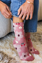 Load image into Gallery viewer, Mauve Floral Crew Socks