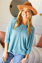 Load image into Gallery viewer, Just My Type Dusty Teal Jacquard Hi-Low V Neck Sweater