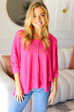 Load image into Gallery viewer, Happy Thoughts Fuchsia Jacquard Hi-Low V Neck Sweater