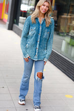 Load image into Gallery viewer, Teal Acid Wash Cotton Waffle Shacket