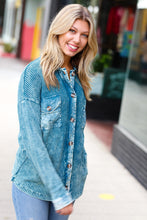 Load image into Gallery viewer, Teal Acid Wash Cotton Waffle Shacket