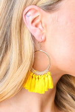Load image into Gallery viewer, Dandelion  &amp; Gold Fringe Tassel Hoop Earrings