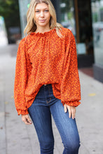 Load image into Gallery viewer, Thinking Of You Rust Ditzy Floral Frill Neck Top