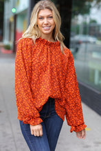 Load image into Gallery viewer, Thinking Of You Rust Ditzy Floral Frill Neck Top