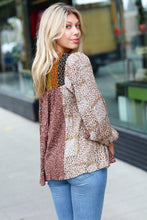 Load image into Gallery viewer, Sepia Ditzy Floral Colorblock Front Tie Top
