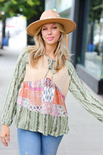 Load image into Gallery viewer, Olive &amp; Mustard Boho Two Tone Tiered Babydoll Top