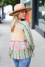 Load image into Gallery viewer, Olive &amp; Mustard Boho Two Tone Tiered Babydoll Top