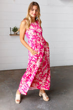 Load image into Gallery viewer, Pink Floral Print Fit and Flare Sleeveless Maxi Dress