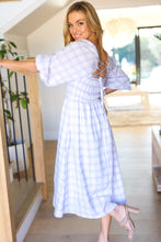 Load image into Gallery viewer, Sweet Dreams Lavender Gingham Smocked Tie Back Midi Dress
