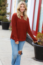 Load image into Gallery viewer, All Put Together Dark Rust Waffle Knit Hi-Low Sweater