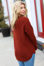 Load image into Gallery viewer, All Put Together Dark Rust Waffle Knit Hi-Low Sweater
