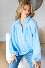 Load image into Gallery viewer, All Of Me Blue Collared Notched Neckline Cotton Top