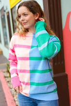 Load image into Gallery viewer, Perfectly Poised Blush &amp; Blue Stripe Color Block Knit Sweater