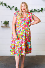 Load image into Gallery viewer, Multicolor Floral Boho Elastic Waist Ruffle Midi Dress