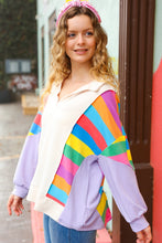 Load image into Gallery viewer, Feeling Bold Lilac Multicolor Stripe Collared V Neck Pullover