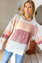Load image into Gallery viewer, Look of Love Oatmeal &amp; Peach Color Block Crochet Hoodie