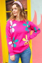 Load image into Gallery viewer, Flower Power Hot Pink Daisy Jacquard Pullover Sweater