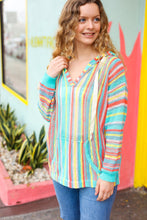Load image into Gallery viewer, Be Bold Mint Multicolor Stripe Pullover Notched Hoodie