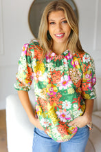 Load image into Gallery viewer, All For You Green Floral Print Frill Smocked Top