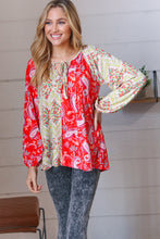 Load image into Gallery viewer, Scarlet Paisley and Floral Chevron Bubble Sleeve Top
