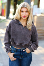 Load image into Gallery viewer, Mocha Half Zip Cropped Pullover Sweater