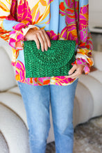 Load image into Gallery viewer, Emerald Green Raffia Woven Clutch Bag