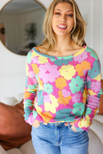 Load image into Gallery viewer, Easy To Love Fuchsia Floral Two Tone Knit Vintage Top