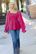 Load image into Gallery viewer, Always With You Fuchsia Smocked Ditzy Floral Ruffle Top