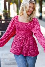 Load image into Gallery viewer, Always With You Fuchsia Smocked Ditzy Floral Ruffle Top