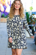 Load image into Gallery viewer, Just Be You Charcoal Blue Floral Long Sleeve Babydoll Dress
