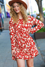 Load image into Gallery viewer, Just Be You Rust Floral Long Sleeve Babydoll Dress