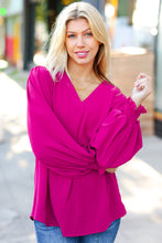 Load image into Gallery viewer, Feminine Flair Magenta Banded V Neck Smocked Top