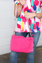 Load image into Gallery viewer, Fuchsia Canvas Frayed Designer Strap Crossbody