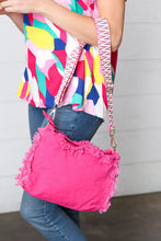 Load image into Gallery viewer, Fuchsia Canvas Frayed Designer Strap Crossbody