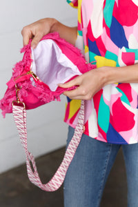 Fuchsia Canvas Frayed Designer Strap Crossbody