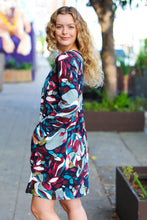 Load image into Gallery viewer, Bedazzle In Navy &amp; Plum Abstract Print Side Pocket Dress