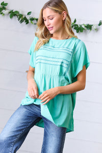 Mint Boho Embroidered Dolman Top