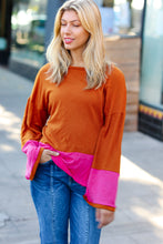 Load image into Gallery viewer, Loud Love Fuchsia &amp; Rust Color Block Hacci Top