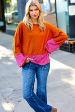 Load image into Gallery viewer, Loud Love Fuchsia &amp; Rust Color Block Hacci Top