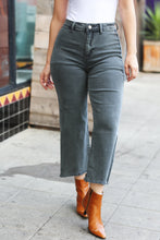 Load image into Gallery viewer, Everyday Ash Black Acid Wash High Waist Fray Wide Crop Jeans