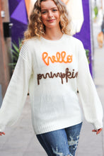 Load image into Gallery viewer, Spotlight Lurex Embroidered Neon &quot;Hello Pumpkin&quot; Chunky Sweater