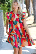 Load image into Gallery viewer, Magenta &amp; Taupe Geometric Yoke Woven Dress