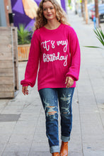 Load image into Gallery viewer, Pretty in Pink Embroidery &quot;It&#39;s My Birthday&quot; Chunky Knit Top