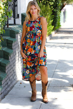 Load image into Gallery viewer, Teal &amp; Maroon Flat Floral  Fit and Flare Sleeveless Maxi Dress