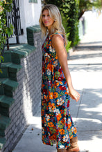 Load image into Gallery viewer, Teal &amp; Maroon Flat Floral  Fit and Flare Sleeveless Maxi Dress